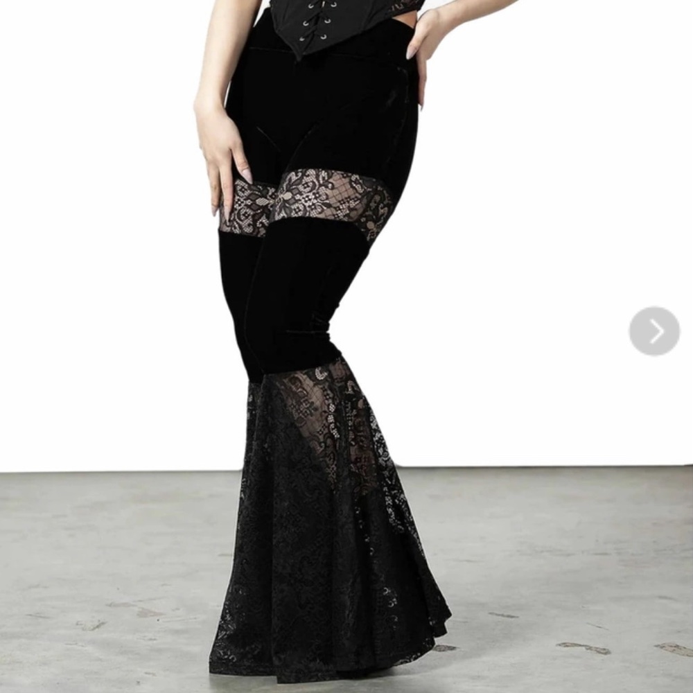 KILLSTAR Solstice Bell Bottoms Black Velvet and Lace Pants XXL